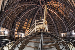 Space between the inner and outer Dome of the Main Building. The smaller dome is the back side of the rotunda mural. (Photo by Matt Cashore/University of Notre Dame)